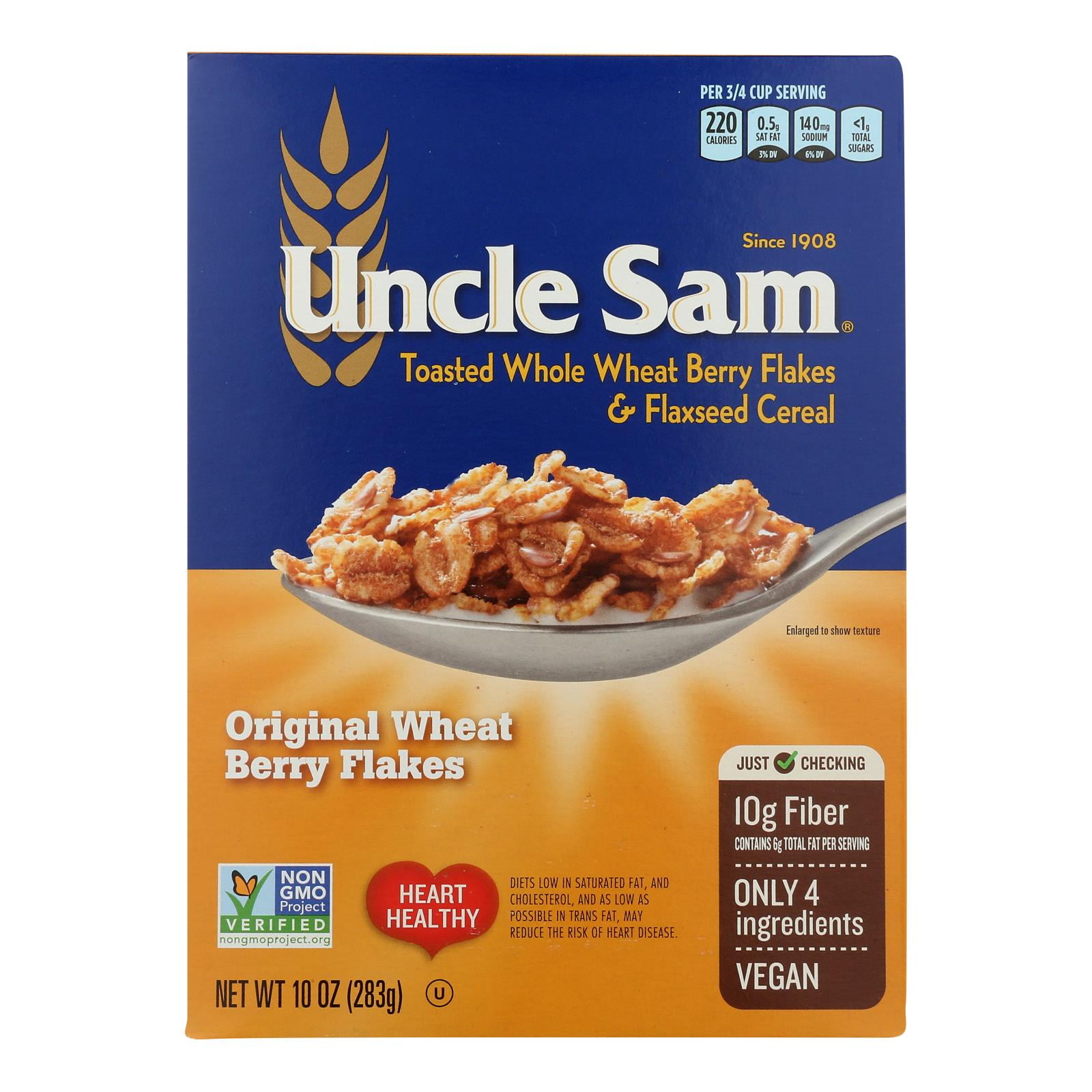 Uncle Sam Toasted Whole Wheat Berry Flakes & Flaxseed Cereal (Case of 12) 10 Oz