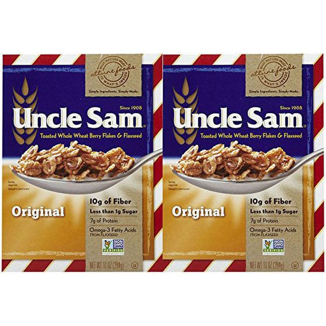 Uncle Sam Toasted Whole Wheat Berry Flakes & Flaxseed Original Cereal Boxes 10 oz 2 pk