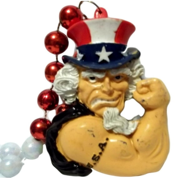 Uncle Sam USA Red White Blue Mardi Gras Beads Necklace Party Favor