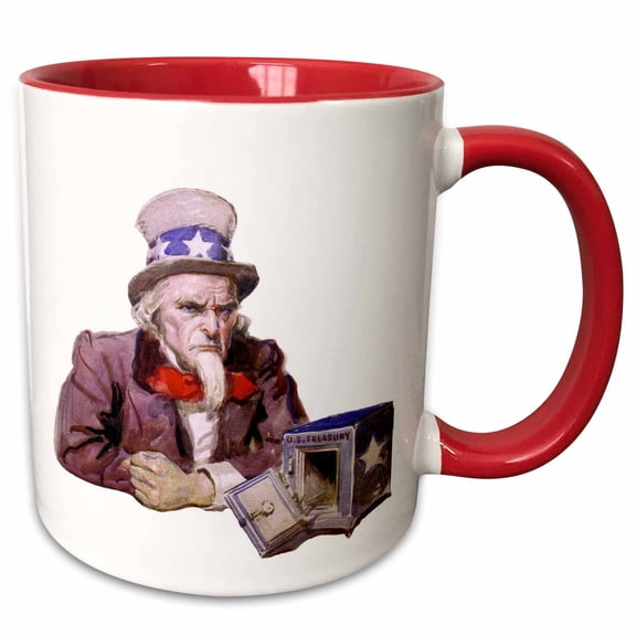 3drose, Uncle Sam with Empty Treasury, 15oz Two-tone Red Mug
