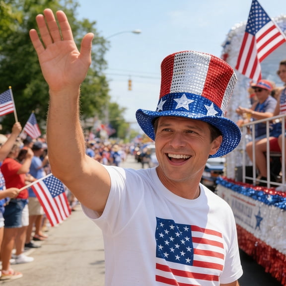 Uncle Sam's Patriotic Sequined Top Hat for Independence Day Celebrations, Carnival, and Sports Events - Show Your American Spirit with this Eye-Catching Party Accessory