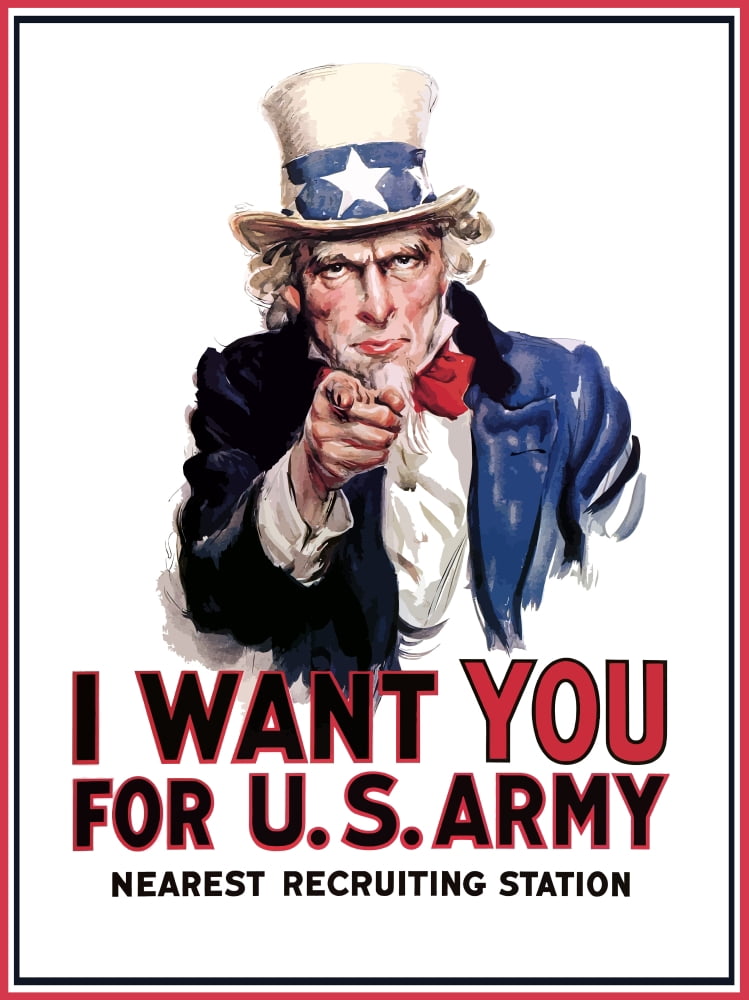 Uncle Sam vintage war poster Canvas Art - John ParrotStocktrek Images (13 x 17)