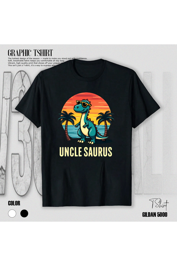 Uncle Saurus Funny Dinosaur Family Humor Retro Cartoon Gift Art Unisex T-Shirt V11342, up to size 5XL