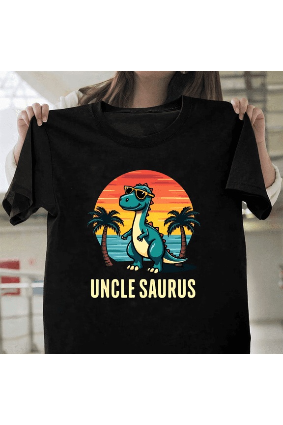 Uncle Saurus Retro Dinosaur Cartoon Family Graphic Print Fan Unisex T-Shirt, up to size 3XL.