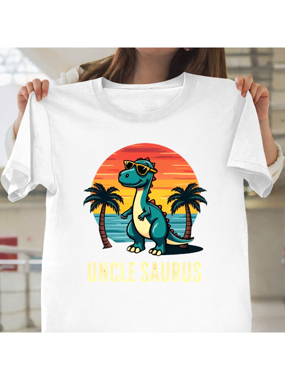 Uncle Saurus Retro Dinosaur Cartoon Family Graphic Unisex T-Shirt, up to size 3XL.