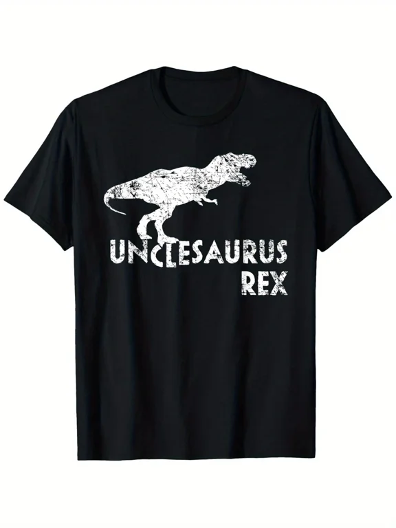 Uncle Saurus Rex Dinosaur T-Shirt - 100% Cotton, Funny Black Tee for Men &