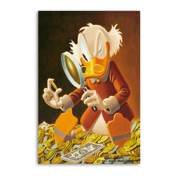 Uncle Scrooge Examines A Gold Coin with A Magnifying Glass Poster Decorative Painting Canvas Wall Art Living Room Posters Bedroom Painting 12x18inch(30x45cm)