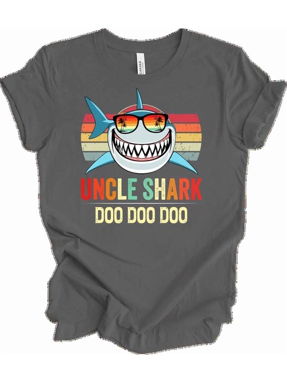 Uncle Shark Doo Doo Doo T-Shirt Funny Uncles Gift Retro Shark Family Fathers Da DARK HEATHER Unisex S-5XL Hot Trending Shirt Birthday Gift