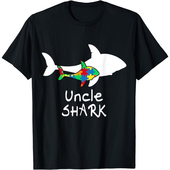 Uncle Shark Puzzle Piece Inspirational Autism Awareness Gift T-Shirt