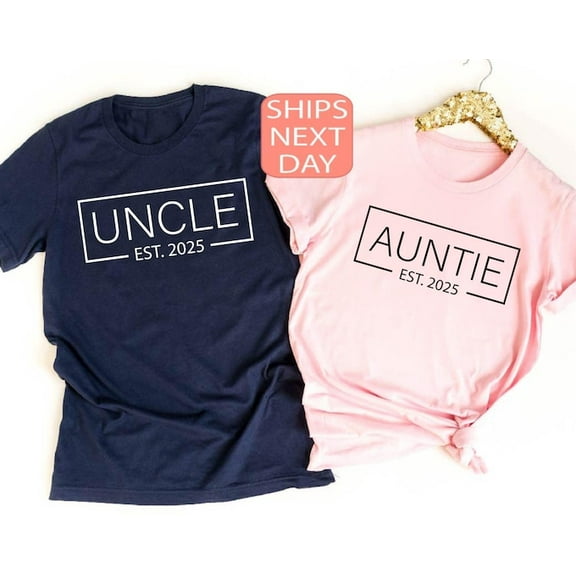 Uncle Shirt Est 2025, Auntie Est 2025 T-Shirt, Baby Announcement Tee, Promoted To Uncle, Promoted To Aunt, Uncle, Aunt
