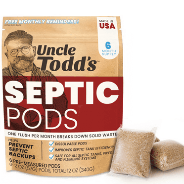 Uncle Todd's Septic Pods - Septic Tank Treatment - 6 Count Six Month Supply - One Flush per Month