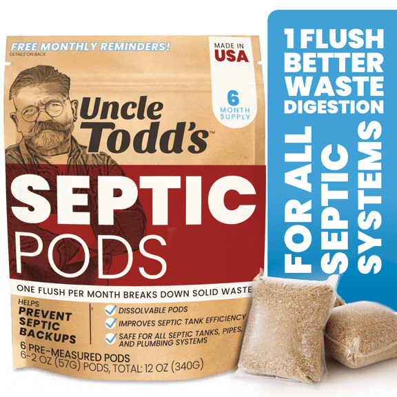 Uncle Todd's Septic Pods - Septic Tank Treatment - 6 Count Six Month Supply - One Flush per Month