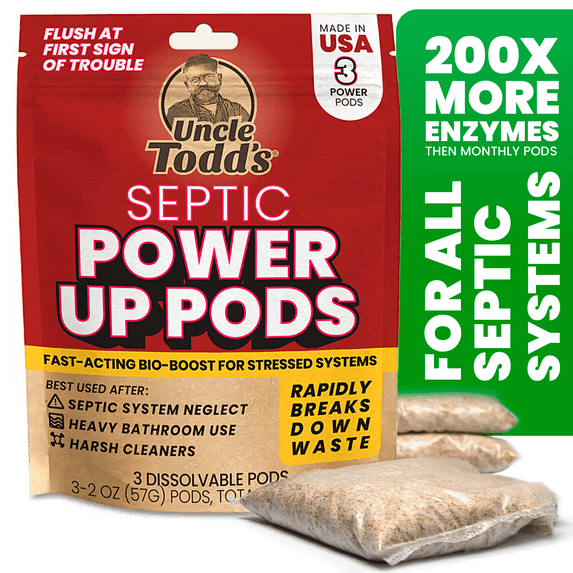 Uncle Todd’s Septic Power Up Pods – Septic Tank Booster Treatment, 3-Month Supply (One 2oz Pod/Month) – Rebalances Struggling Systems, Speeds Waste Breakdown, Enzyme Formula