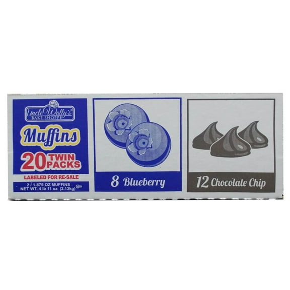 Uncle Wally's Assorted Twin Pack Muffins, Chocolate Chip & Blueberry (20 Count)