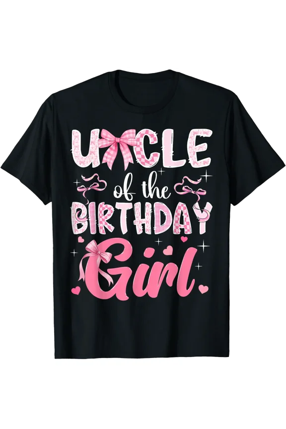 Uncle of The Birthday Girl Pink Coquette Bow Family T-Shirt, Unisex T-Shirt