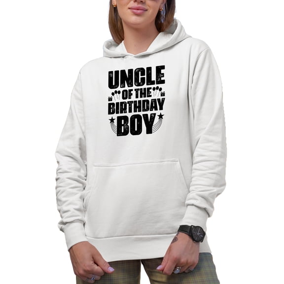 Uncle of the Birthday Boy, B-day Celebrant's Uncle, White Hooded Sweatshirt or Hoodie, Medium