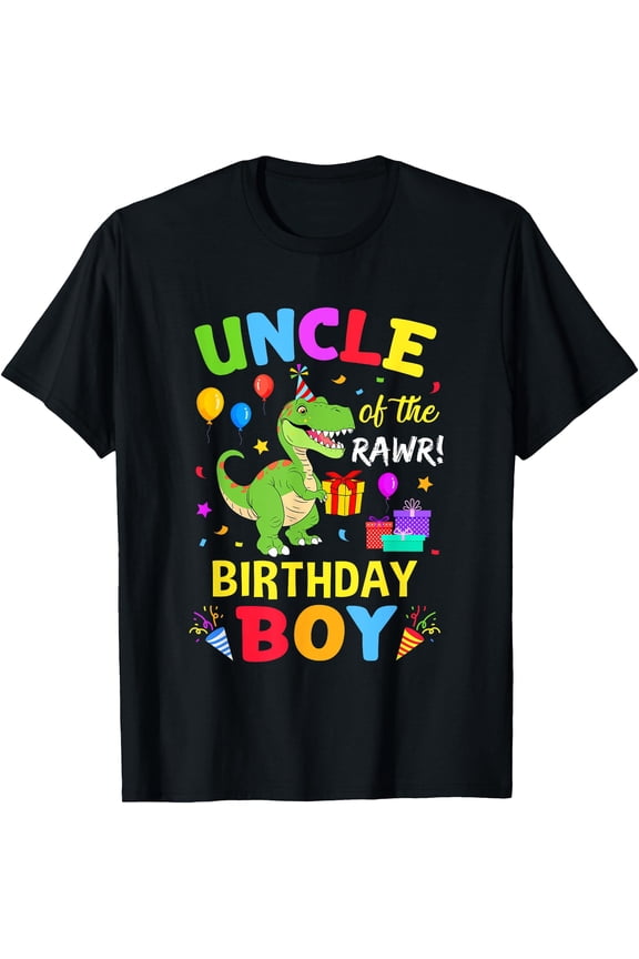 Uncle's Funny Cartoon Dinosaur Birthday Party T-Shirt for Family Celebrations
