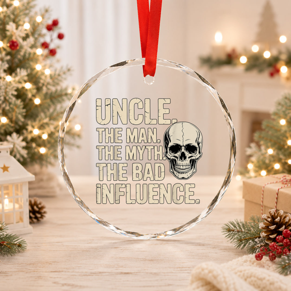 Uncle the Bad Influence Skull Glass Ornament
