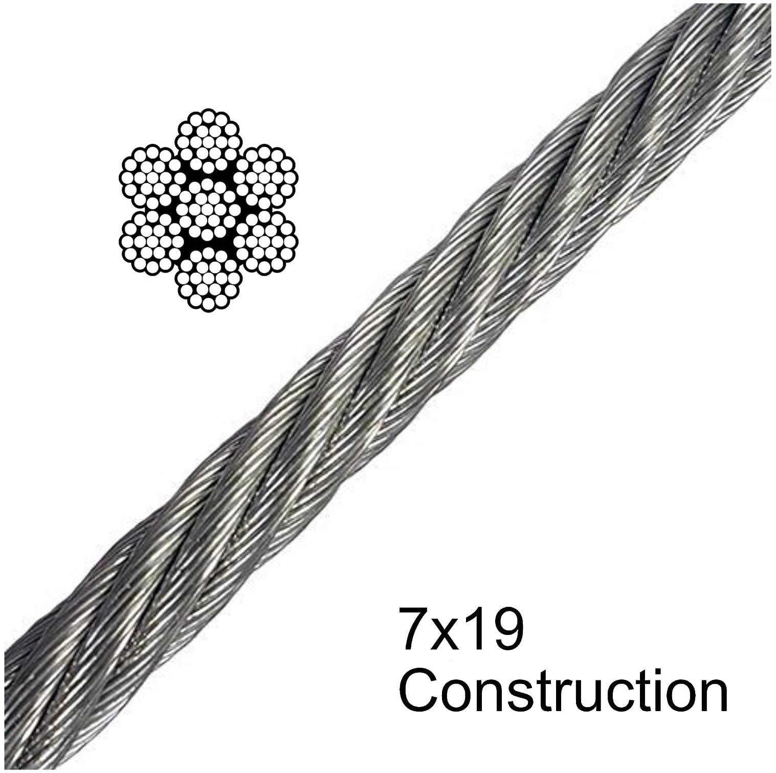 Uncoated Cable, 1/4" Diameter, 100' Length, 1400 lbs Working Load Limit