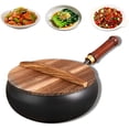 thumbnail image 1 of Uncoated Iron Pan, Nonstick Wok Hand Forged Iron Pan with Lid Stir Fry Wok Skillet for Cooking, 1 of 7