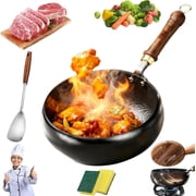 Uncoated Thick Iron Pot, 2026 New Japanese Cast Iron Skillet, 9.4  Frying Pan without Lid, Hand Crafted Iron Frying Pan, Extended Solid Wood Handle, for Cooking 9.4in, No Lid