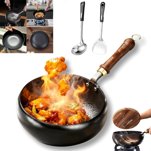 Uncoated Thick Iron Pot, 2026 Upgrade Japanese Iron Pots for Cooking, Multifunctional Non-Stick Cast Irons Wok, High Purity Carbon Steel Wok for All Stoves, Durable & Rust-Free