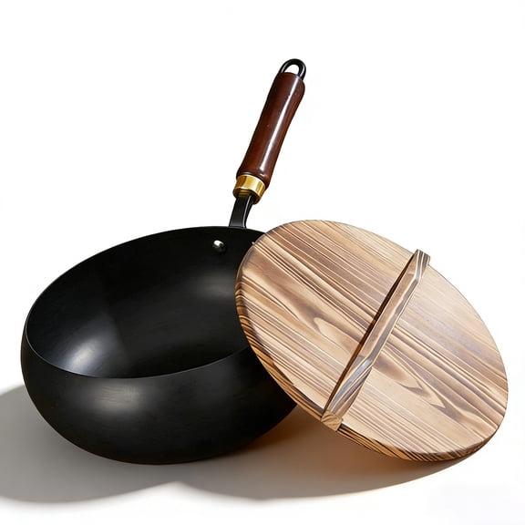 Uncoated Thick Iron Pot, Japanese Cast Iron Pan with Lid, Hand Forged Durable Rust Resistant Cookware for Kitchen