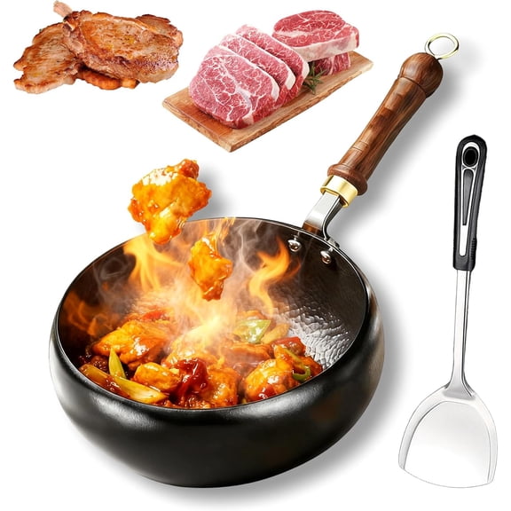 Uncoated Thick Iron Pot, Japanese Iron Pan for Cooking, Hand-Forged Non-stick Cast Iron Skillet, High Purity Frying Pans for Kitchen, for Induction Cookers and Gas Stoves