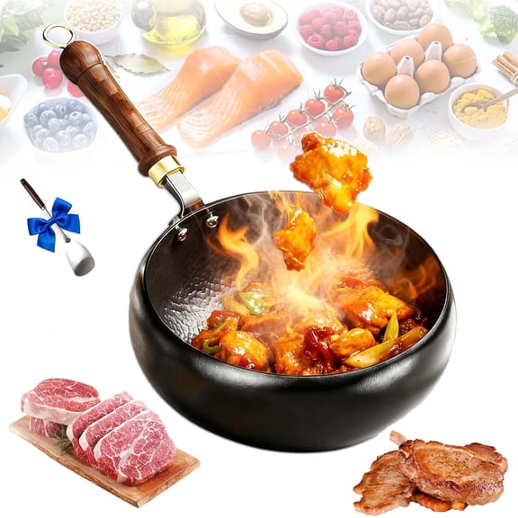 Uncoated Thick Iron Pot, Japanese Iron Pan for Cooking, Uncoating Cast IronPot, Hand-Forged Non-Stick Cast Skillet, High Purity Steel Wok for Frying (11.02 in,Hammered-lidless)