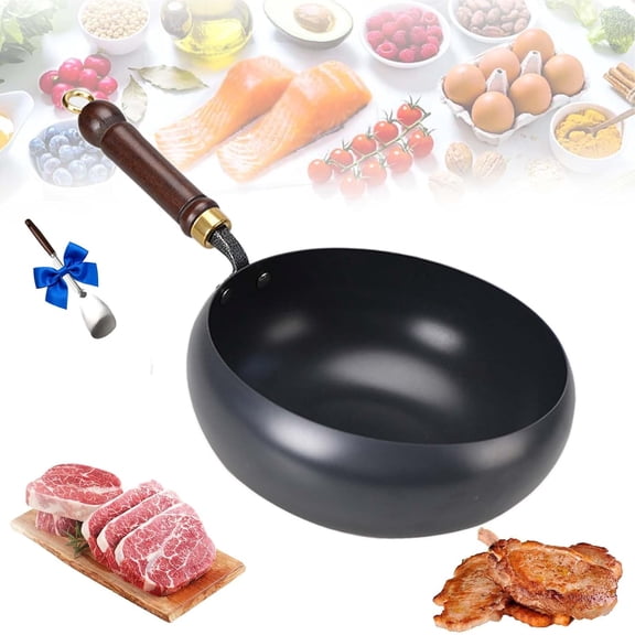 Uncoated Thick Iron Pot, Japanese Iron Pan for Cooking, Uncoating Cast IronPot, Hand-Forged Non-Stick Cast Skillet, High Purity Steel Wok for Frying (9.45 in,Smooth-lidless)