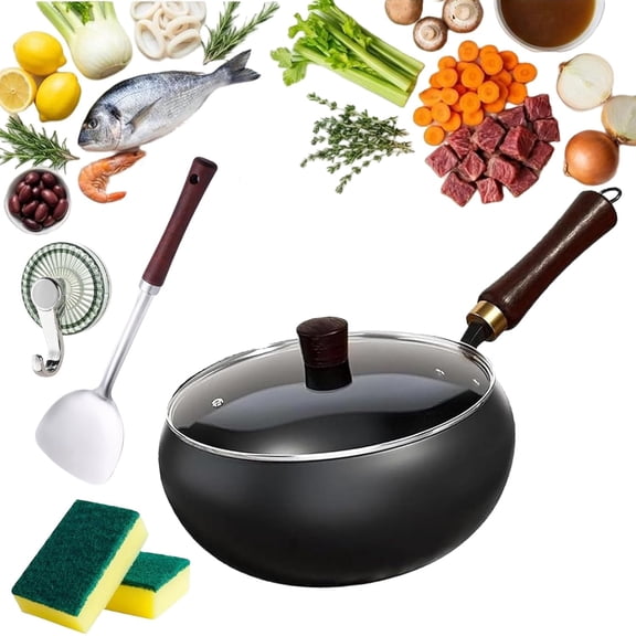 Uncoated Thick Iron Pot, Japanese Non-Stick Cast Iron Pot, Japanese Cast Iron Pan, Hand-Forged Non-Stick Cast Iron Skillet, for All Stoves, Durable & Rust-Free (Smooth-Glass Cover, 30cm/11.02inch)