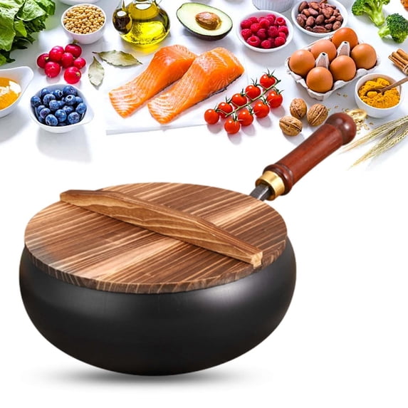 Uncoated Thick Iron Pot, Japanese Uncoating Cast Iron Pot, Non-Stick Cast Irons Wok with Lid, High Purity Irons Frying Pan for Cooking