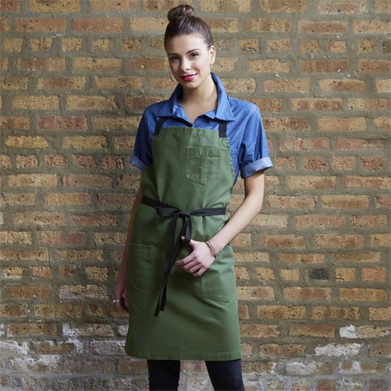 Sea Green Canvas Unisex Bib Apron with Black Ties
