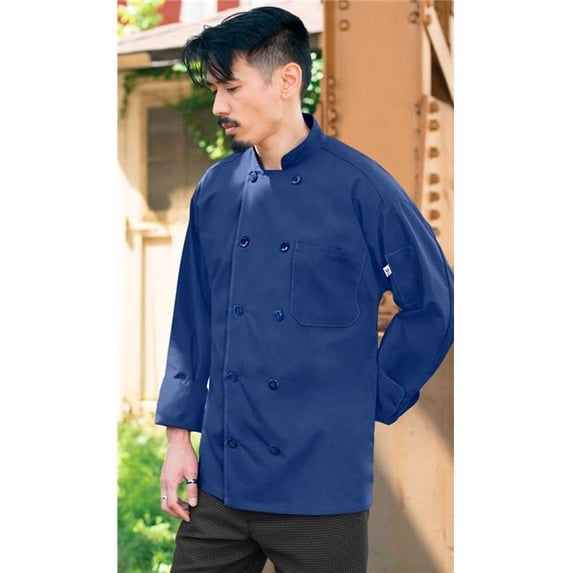 Uncommon Threads 0413-2001 5.25 oz 10 Button Classic Poplin Chef Coat, Royal Blue - Extra Small