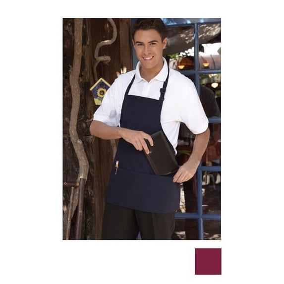 Uncommon Threads 3011-0300 Ajustable Bib Apron 3 Section Pocket in Burgundy