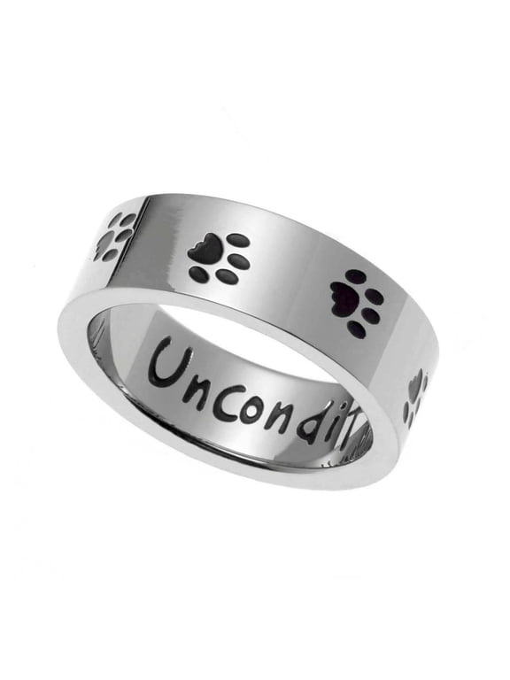 Unconditional Love Dog Paw Print Ring - Pet Memorial Jewelry size 7