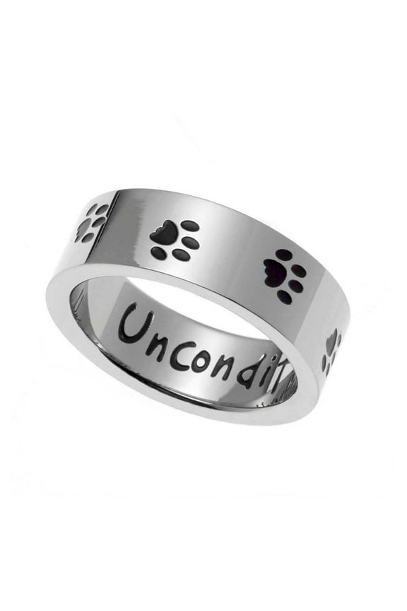 Unconditional Love Dog Paw Print Ring - Pet Memorial Jewelry size 9
