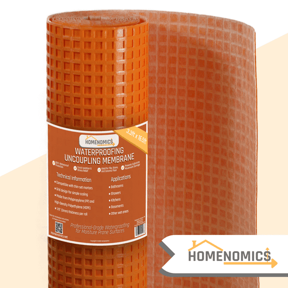 Uncoupling Membrane, 54 Sq Ft, 1/8 in Waterproof Tile Flooring Underlayment