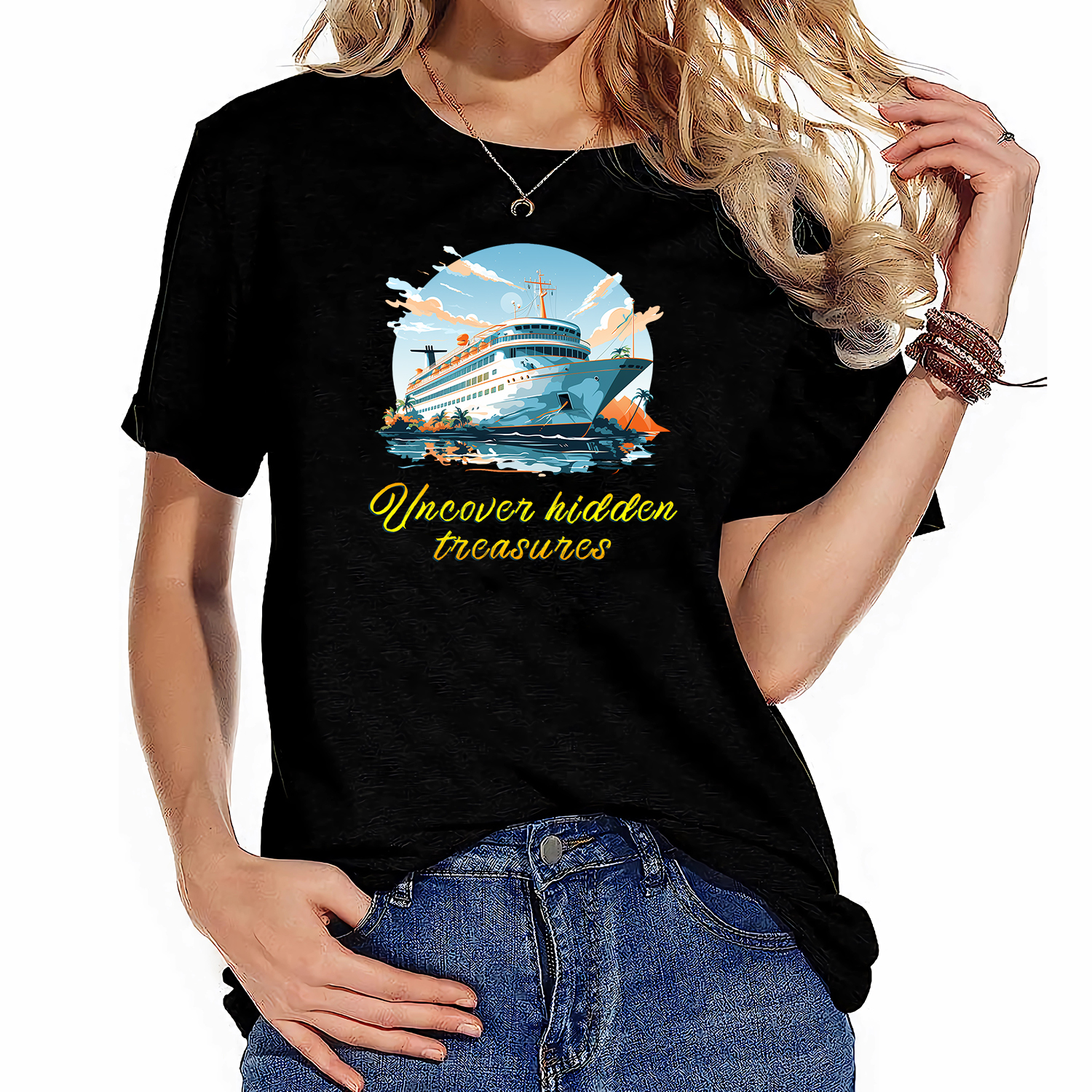 Uncover hidden treasures Cruising Ship Lover Fashion Graphic Print Women's  Short Sleeve T-Shirt, Soft and Stretchy Summer Top for Women, Cute and  Trendy Graphic Tees for Women 