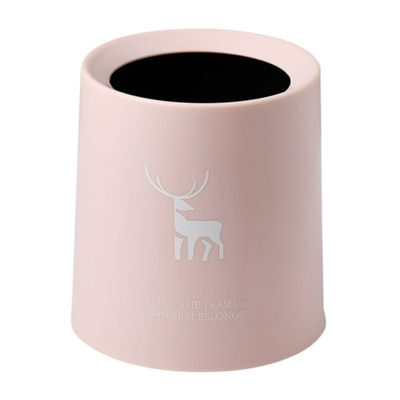 Uncovered Small Trash Can, Compact Plastic Trash Can, Trash Can with a Deer Icon, Suitable for Use in Bathrooms, Offices, Kitchens, and Desks - A Mini Bathroom Trash Storage Box (Pink)