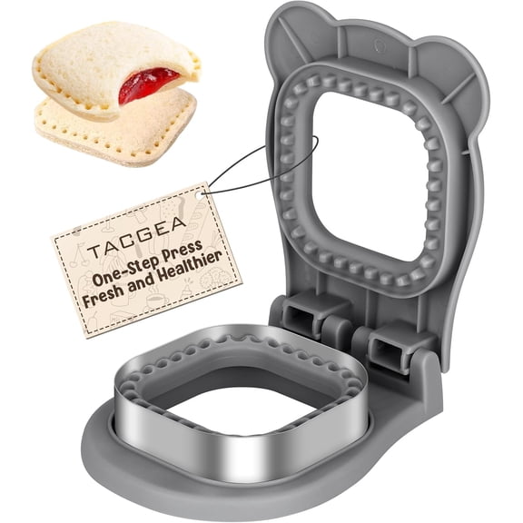 Uncrustable Sandwich Cutter Maker  Sandwich Sealer and Cutter for Lunchbox and Breakfast, Square Shape, Grey