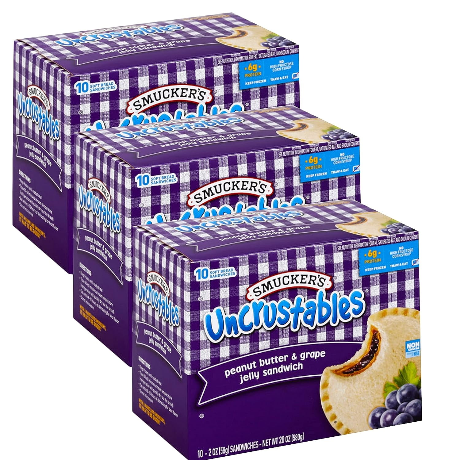 Uncrustables Butter & Grape Jelly 10 Soft Bread Sandwiches Sandwiches