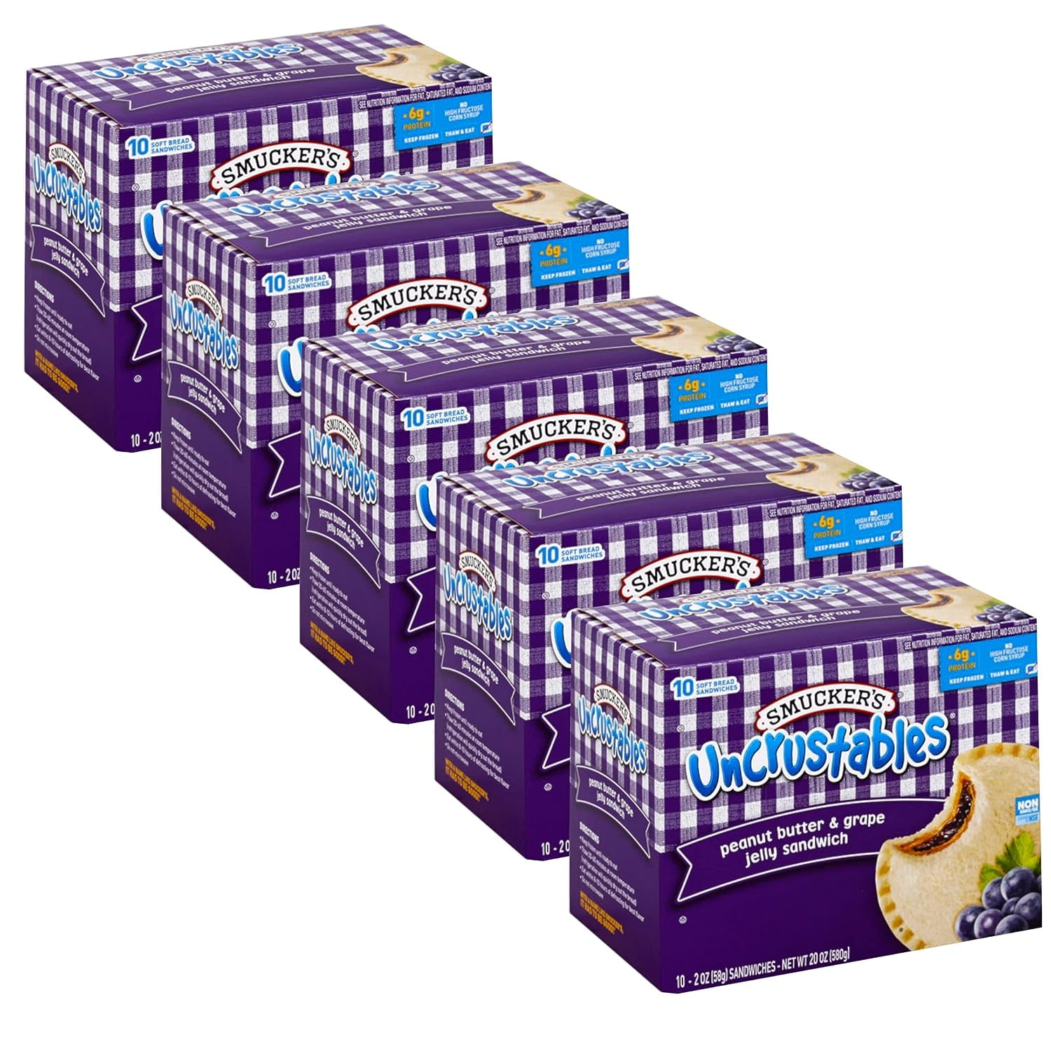 Uncrustables Butter & Grape Jelly 10 Soft Bread Sandwiches Sandwiches