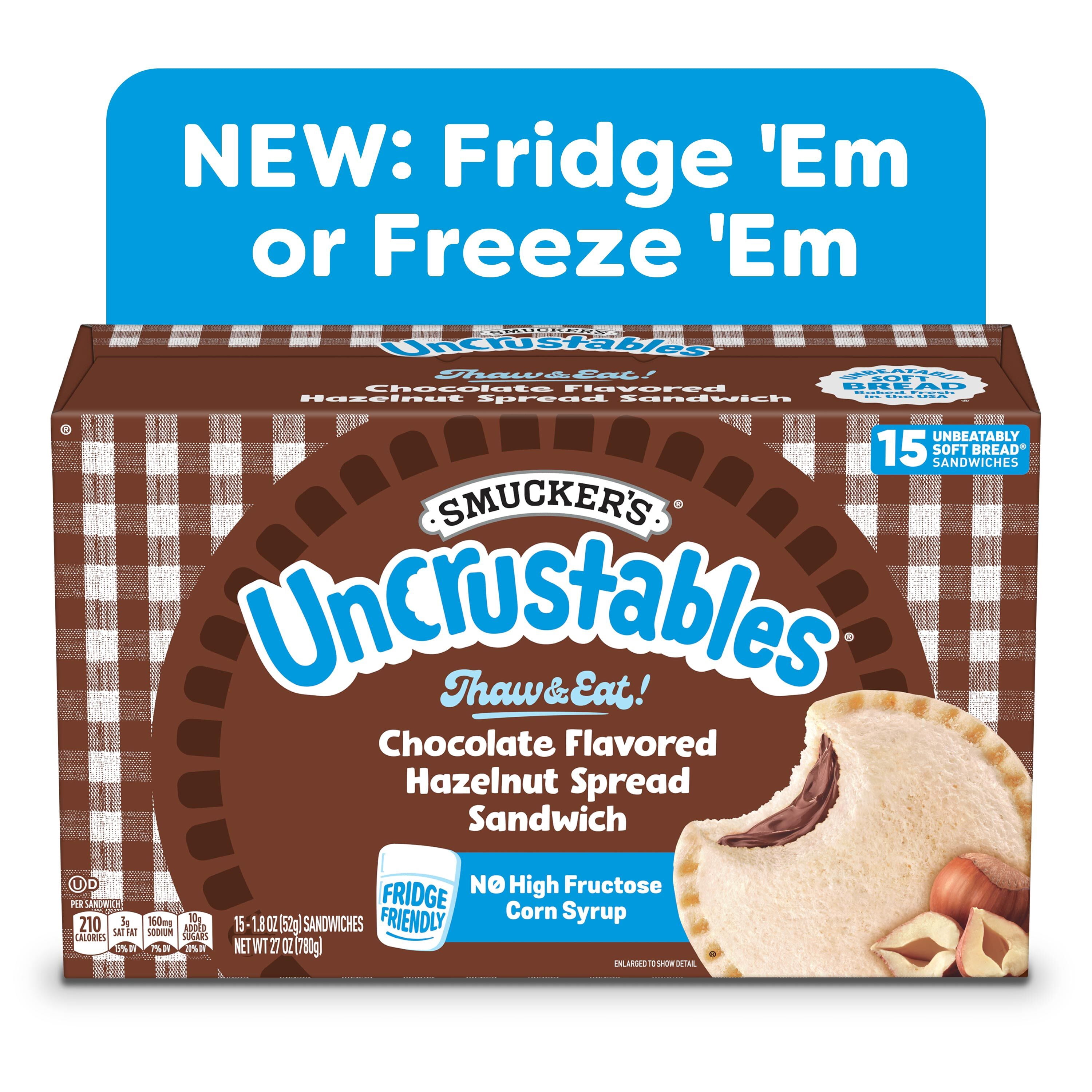 Smucker’s Uncrustables Chocolate Flavored Hazelnut Spread Sandwiches, 15 Count, 1.8 oz Each, Frozen
