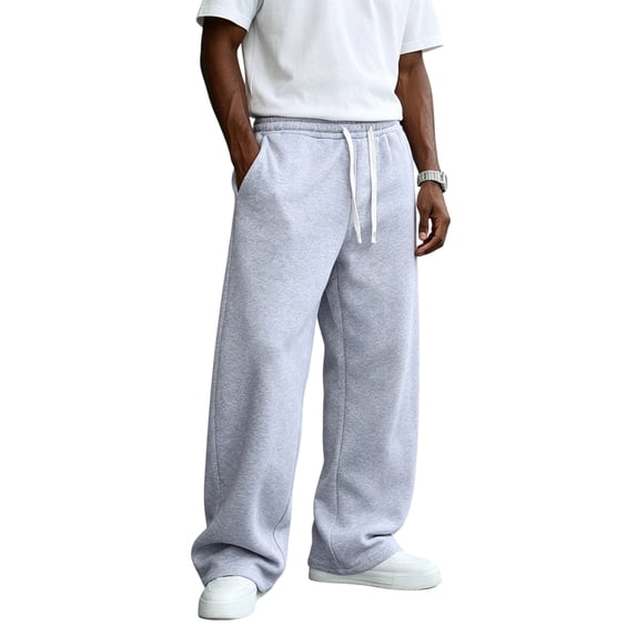 Uncuffed Baggy Sweatpants Men Vintage Comfort Drawstring Waist Jogging Slacks with Pockets Outdoor Travel