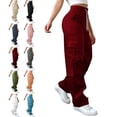 thumbnail image 1 of Uncuffed Cargo Pants Women Baggy Parachute Trouser Straight Leg Loose Fit Y2K Casual Gym Pants Wine M, 1 of 6