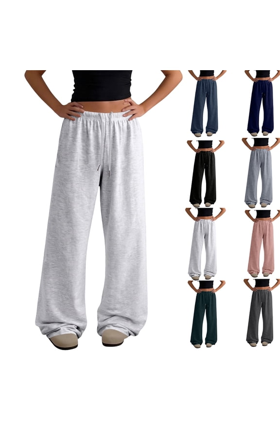 Uncuffed Pants for Women High Waisted Baggy Sweatpants Drawstring Elastic Waist Comfy Loose Fit Yoga Workout Long Trousers with Pockets Gray M