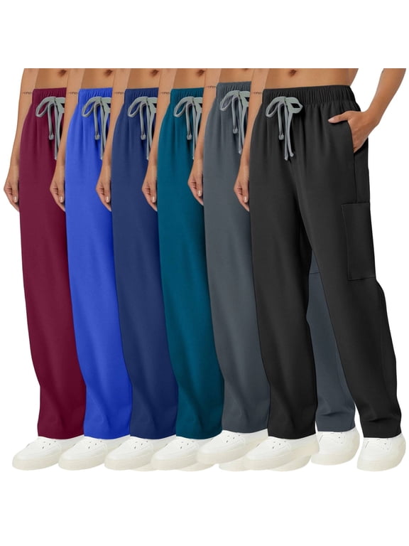 Uncuffed Scrub Pants for Women Wide Leg High Rise Straight Yoga Scrub Uniform Pants Black XL 28"