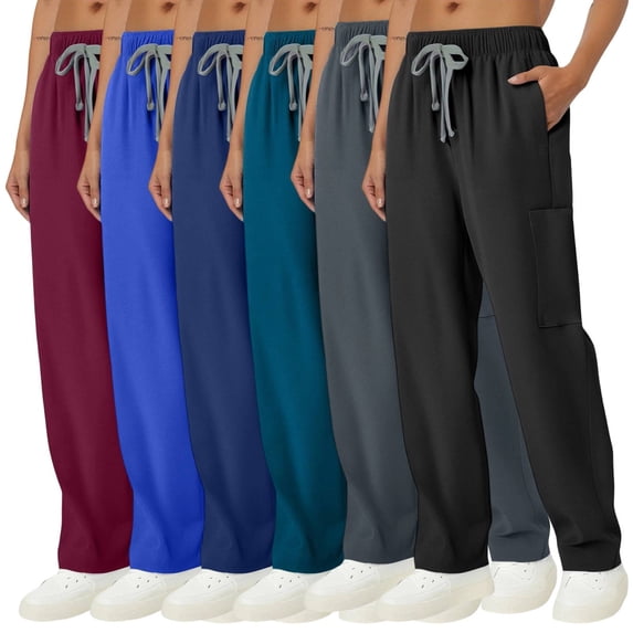 Uncuffed Scrub Pants for Women Wide Leg High Rise Straight Yoga Scrub Uniform Pants Navy S 26"