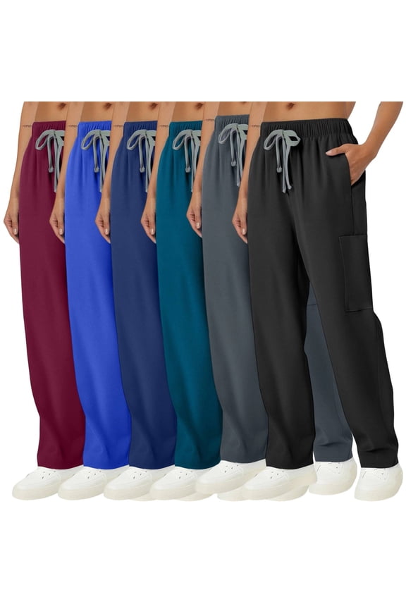 Uncuffed Scrub Pants for Women Wide Leg High Rise Straight Yoga Scrub Uniform Pants Wine 2XL 29"